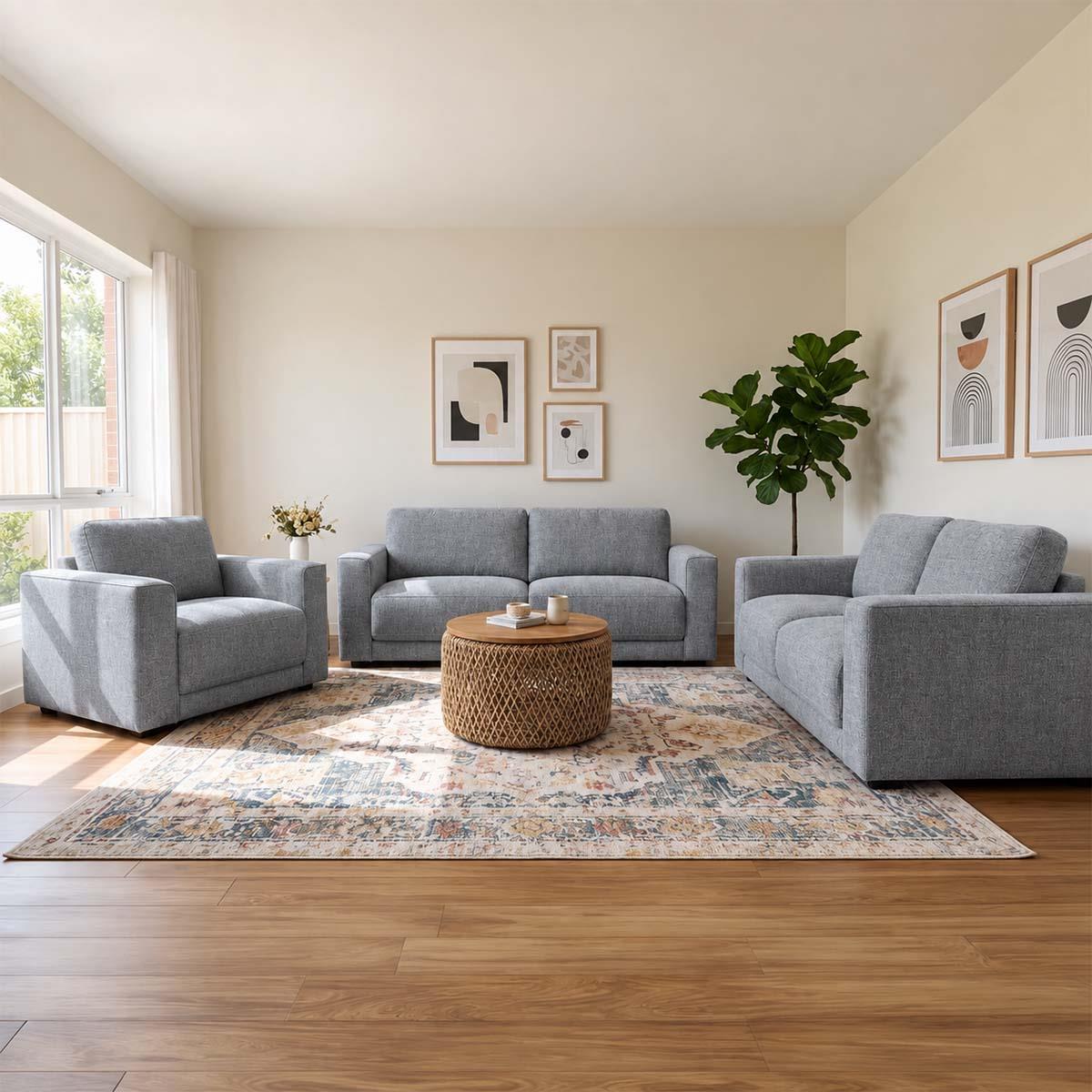 Melrose Woven Fabric 3 + 2 + 1 Three Piece Sofa Suite Beige or Grey