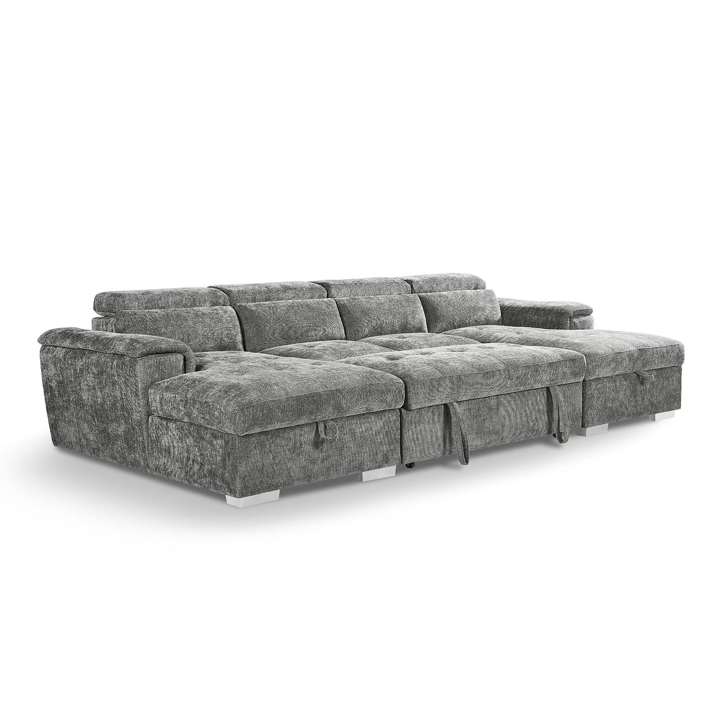 Alora 4–5 Seater Grey Fabric U-Shaped Sofa with Storage & Headrests
