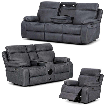 Tokyo LeatherAire Grey 3 + 2 + 1 Electric Recliner Sofas