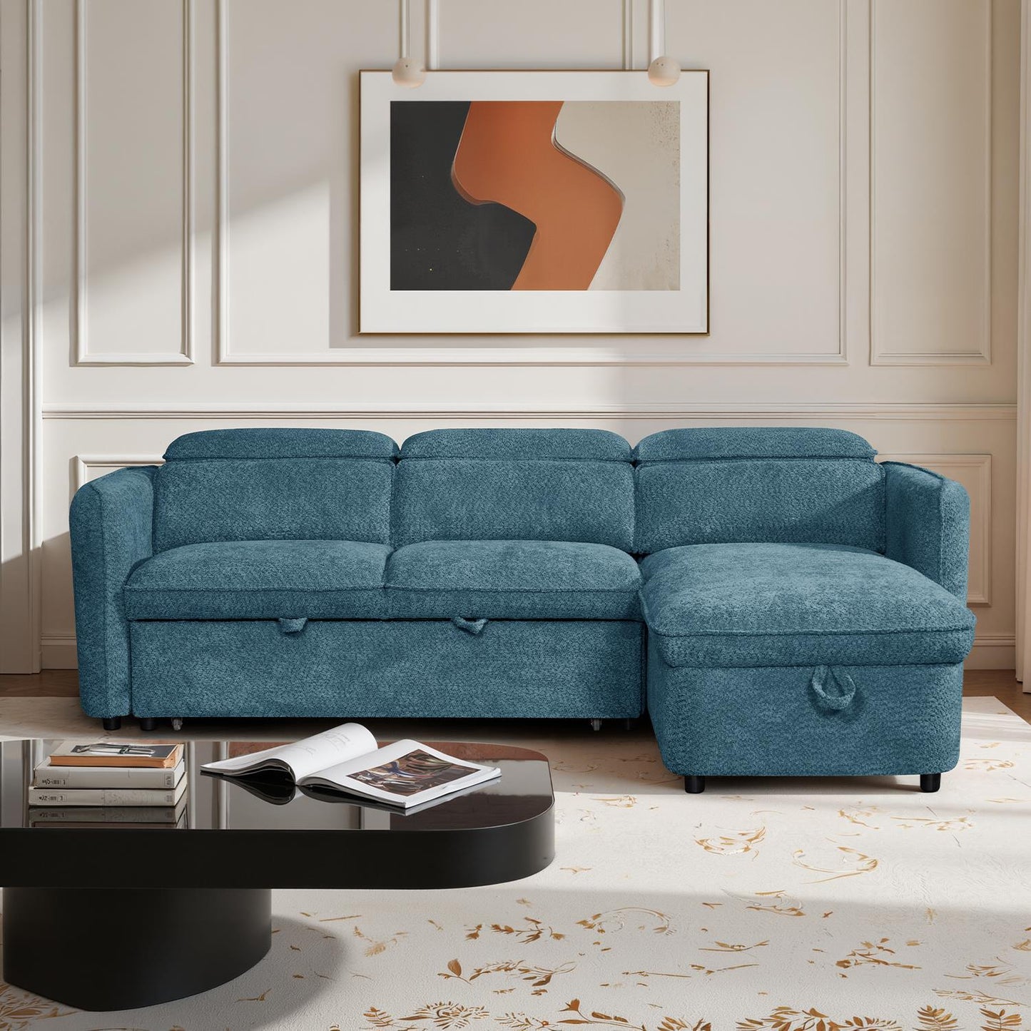 Ria L Shaped 4 Seater Fabric Corner Sofa Bed