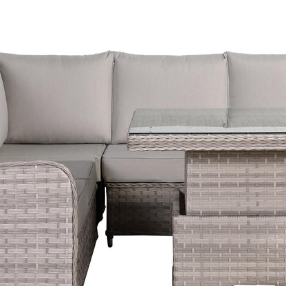 Grey Rattan Garden Corner Sofa Set with Rising Table & Cushions