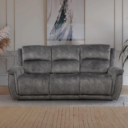 Mendoza Grey Plush Velvet Electric Reclining 3 Seater Sofa USB Charging