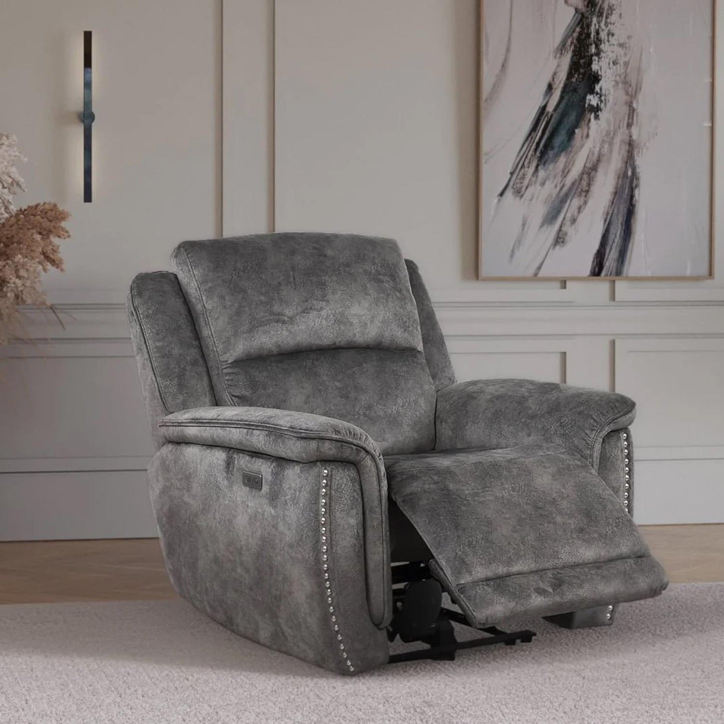 Mendoza Grey Plush Velvet Electric Reclining 3 Piece Sofa Suite 3 2 1
