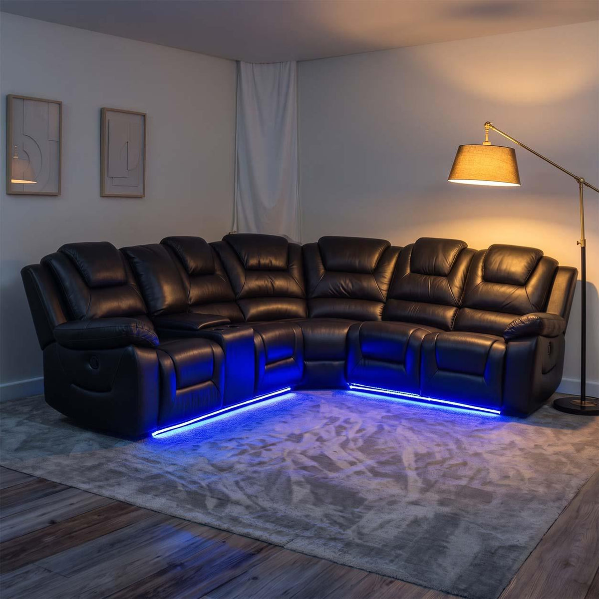 Oxbridge 5 Seater Electric Recliner Corner Sofa LED USB Black or Grey