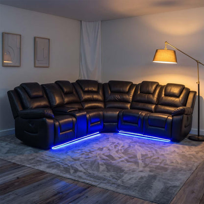 Oxbridge 5 Seater Electric Recliner Corner Sofa LED USB Black or Grey