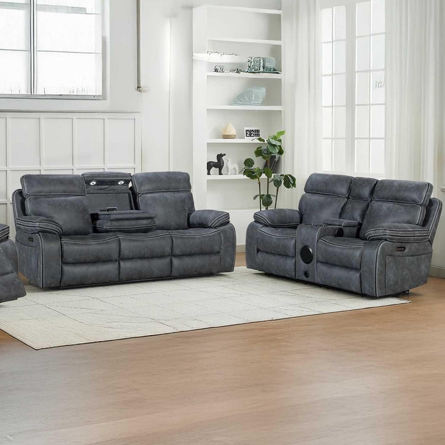 Tokyo LeatherAire Grey  3 + 2  Electric Recliner Sofas