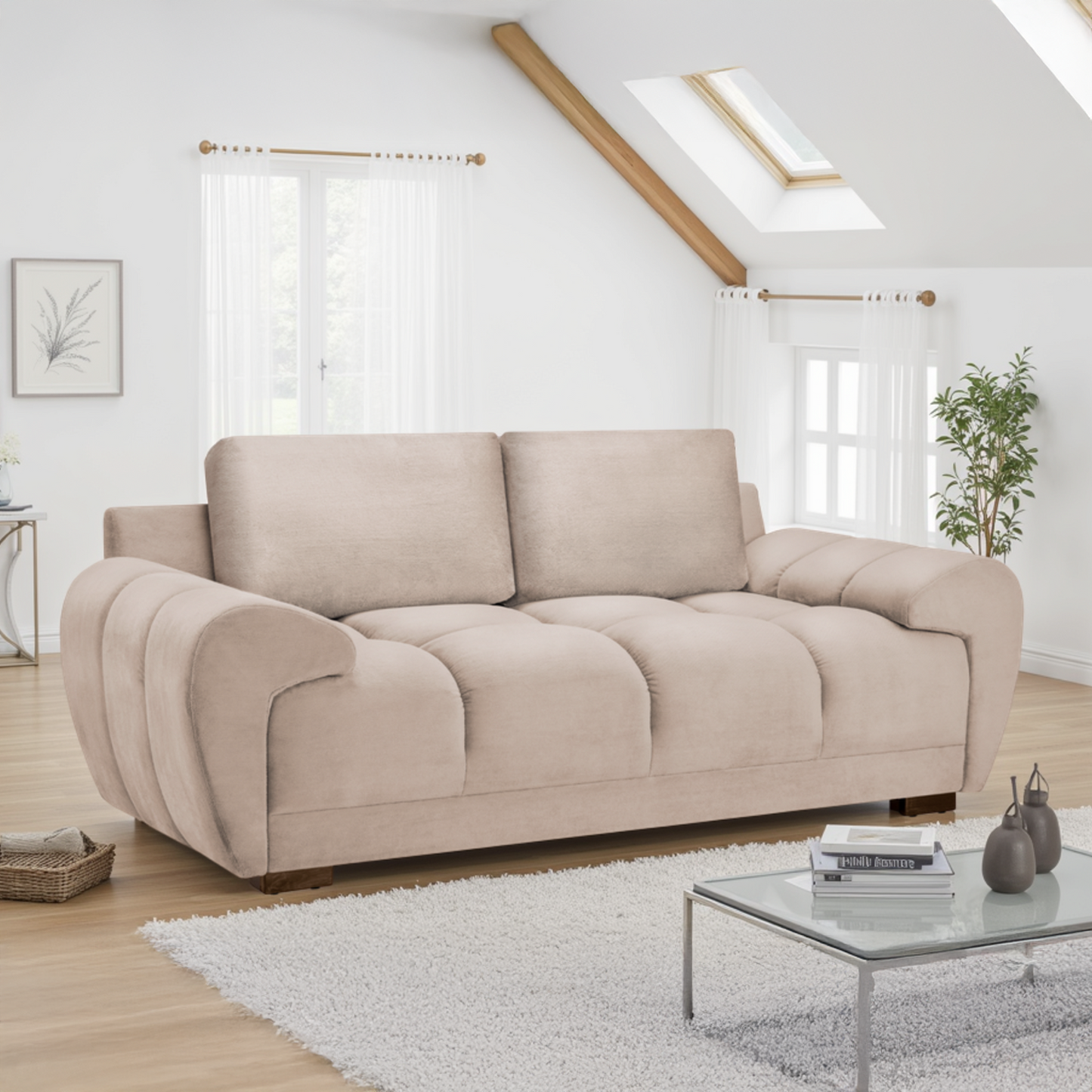 Zura Plush Fabric Large 2 Seater Sofa | Cream, Grey or Mocha