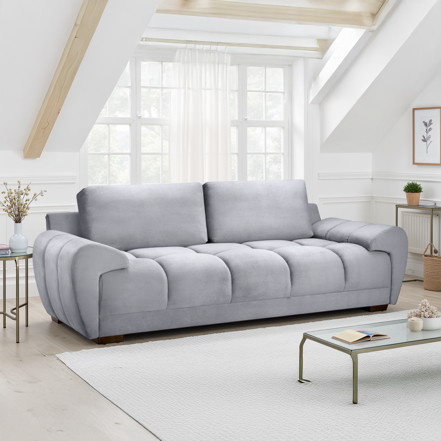 Zura Plush Velvet Large 3 Seater Sofa | Cream, Grey or Mocha