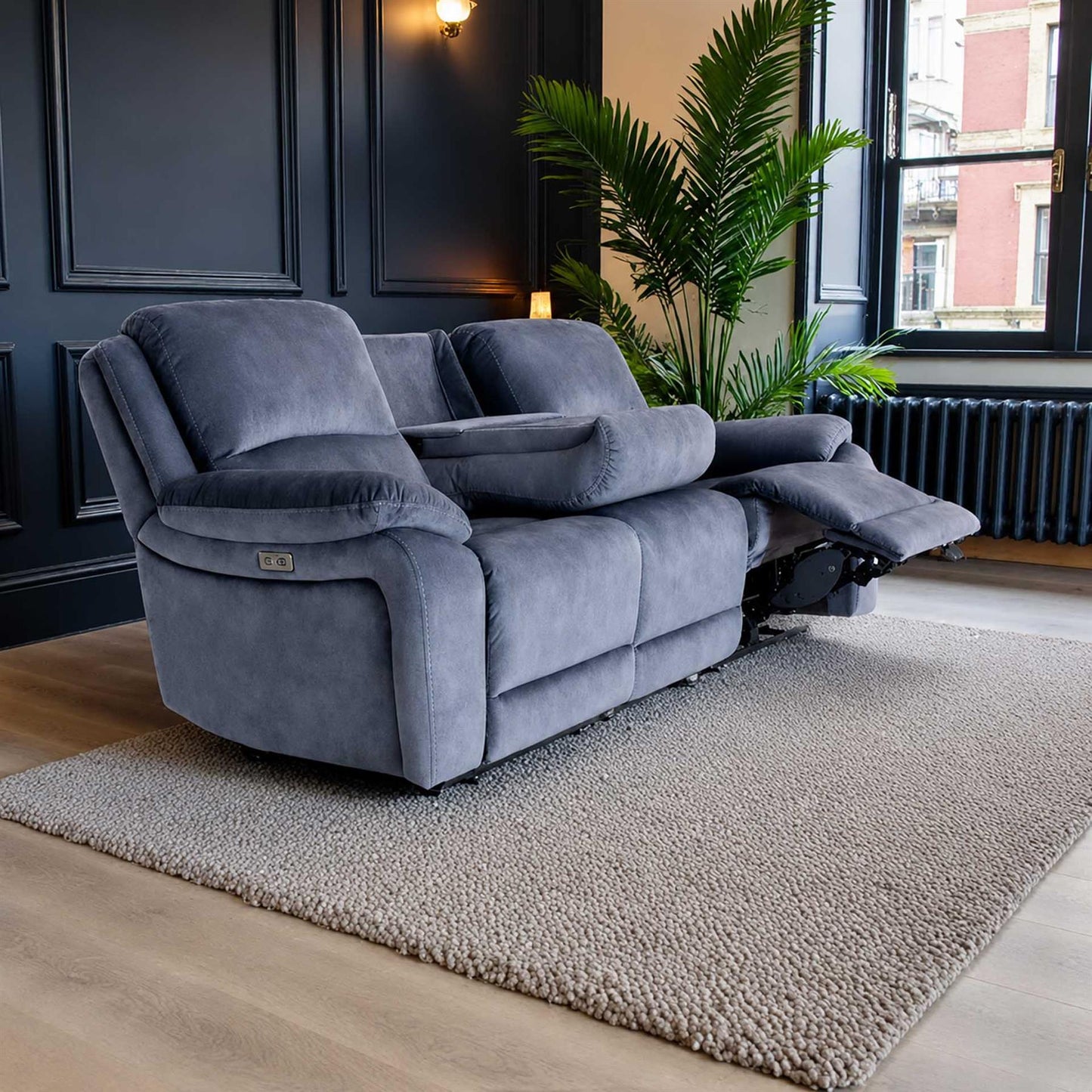 Bella Electric Reclining 3 Seater Sofa Ink Grey USB Charging