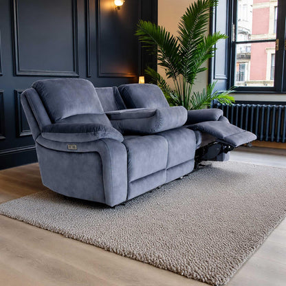 Bella Electric Reclining 3 Seater Sofa Ink Grey USB Charging