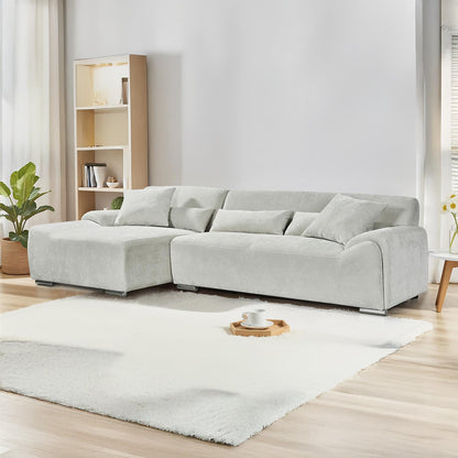 Monza L Shaped Chenille Fabric Beige Grey 4 Seater Corner Sofa LH