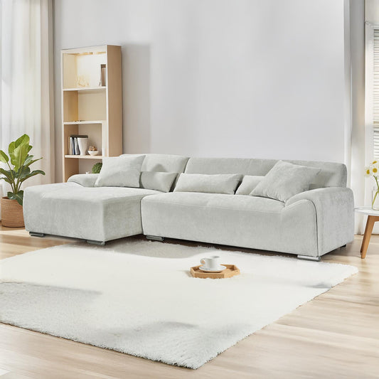 Monza L Shaped Chenille Fabric Beige Grey 4 Seater Corner Sofa LH