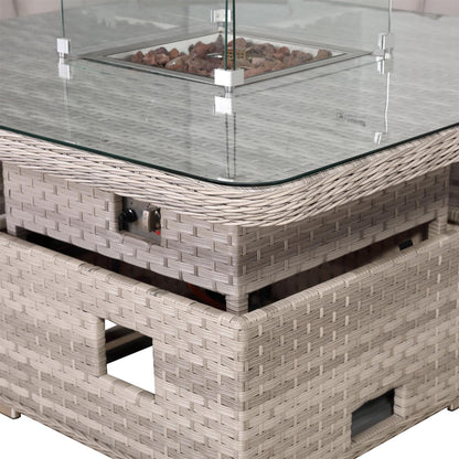 Rattan Garden Corner Sofa Set with Rising Fire Pit Table & Bench