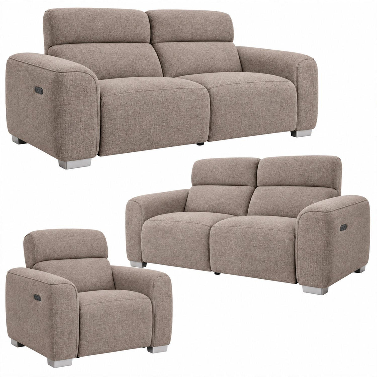 Tisbury 3 Piece Electric Recliner Sofa Suite USB Beige or Grey