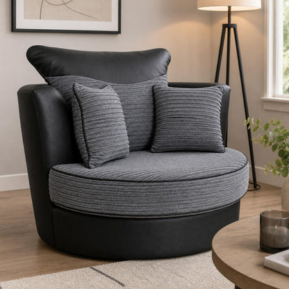 Dino Round Black and Grey Swivel Chair Rotating 360 Degrees