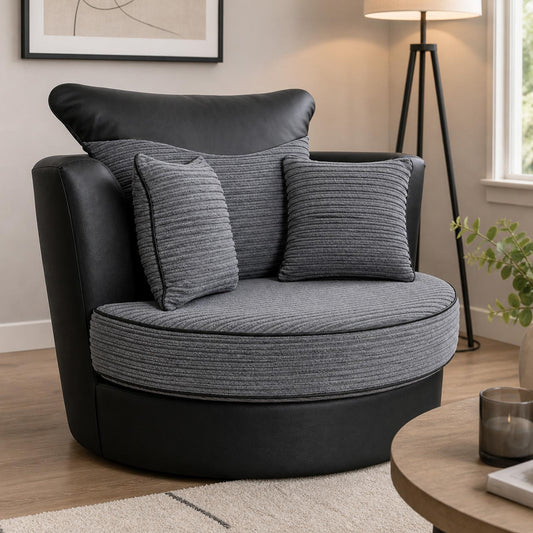 Dino Round Black and Grey Swivel Chair Rotating 360 Degrees