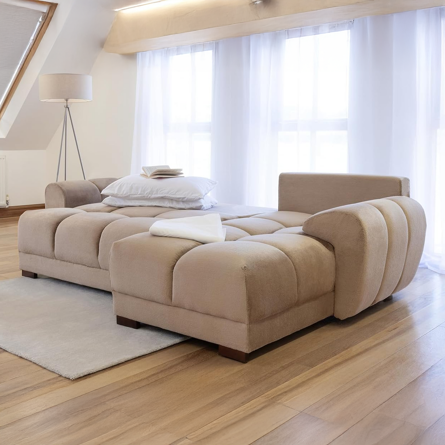 Zura Plush Velvet Large 3 Seater L Shaped Universal Corner Sofa Bed