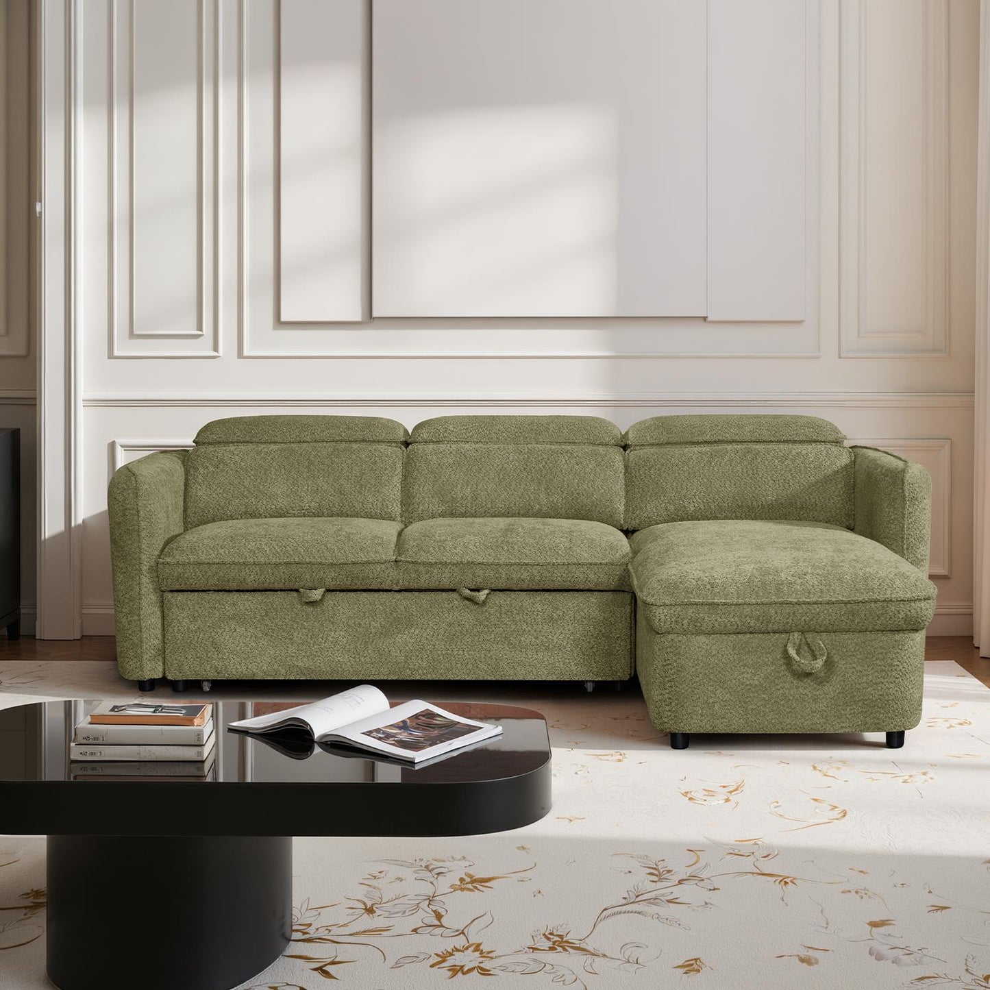 Ria L Shaped 4 Seater Fabric Corner Sofa Bed