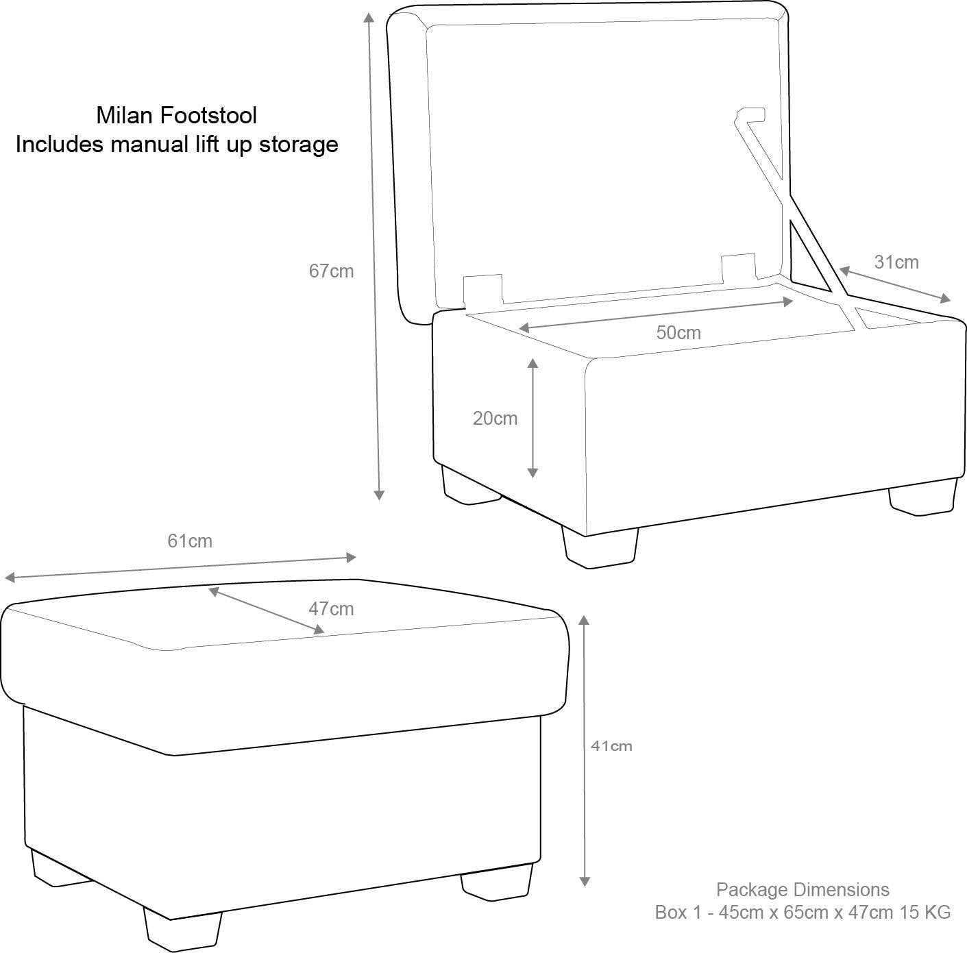 Milan Footstool With Storage Black Grey Mink