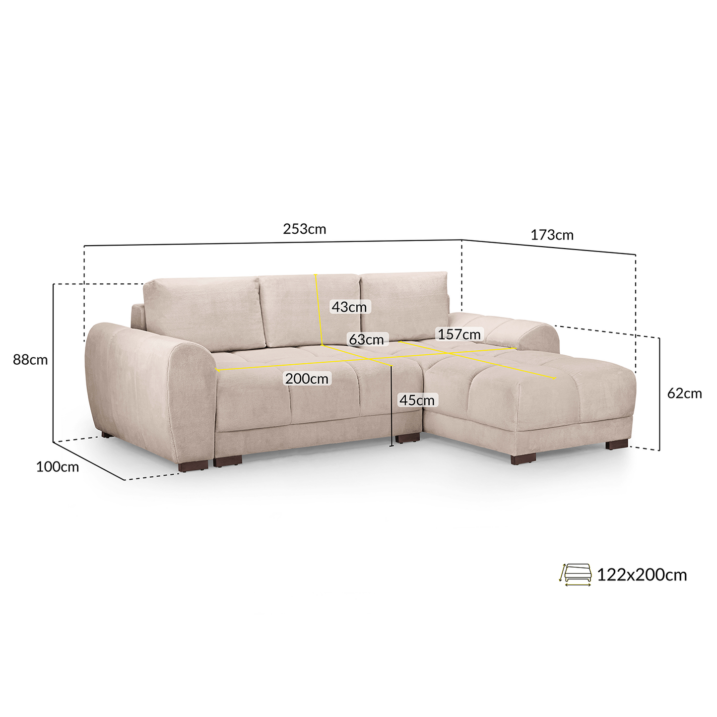 Zura Plush Velvet Large 3 Seater L Shaped Universal Corner Sofa Bed