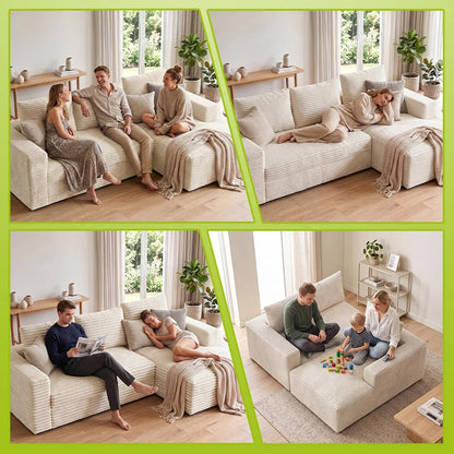 Lilly L Shaped Cord Cloud Sofa Boneless Chaise Beige or Black