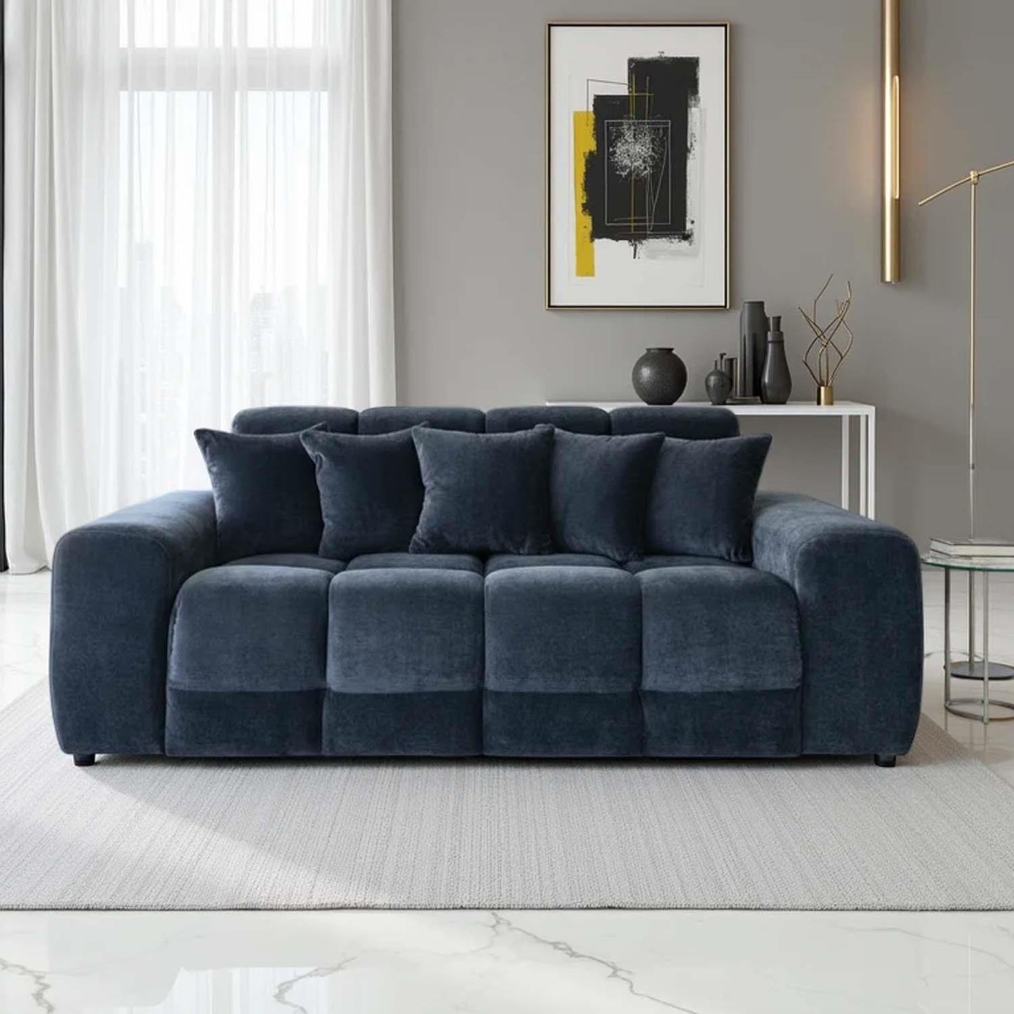 Jenson 3 Seater Plush Velvet Sofa with Deep Seats & Boxed Arms
