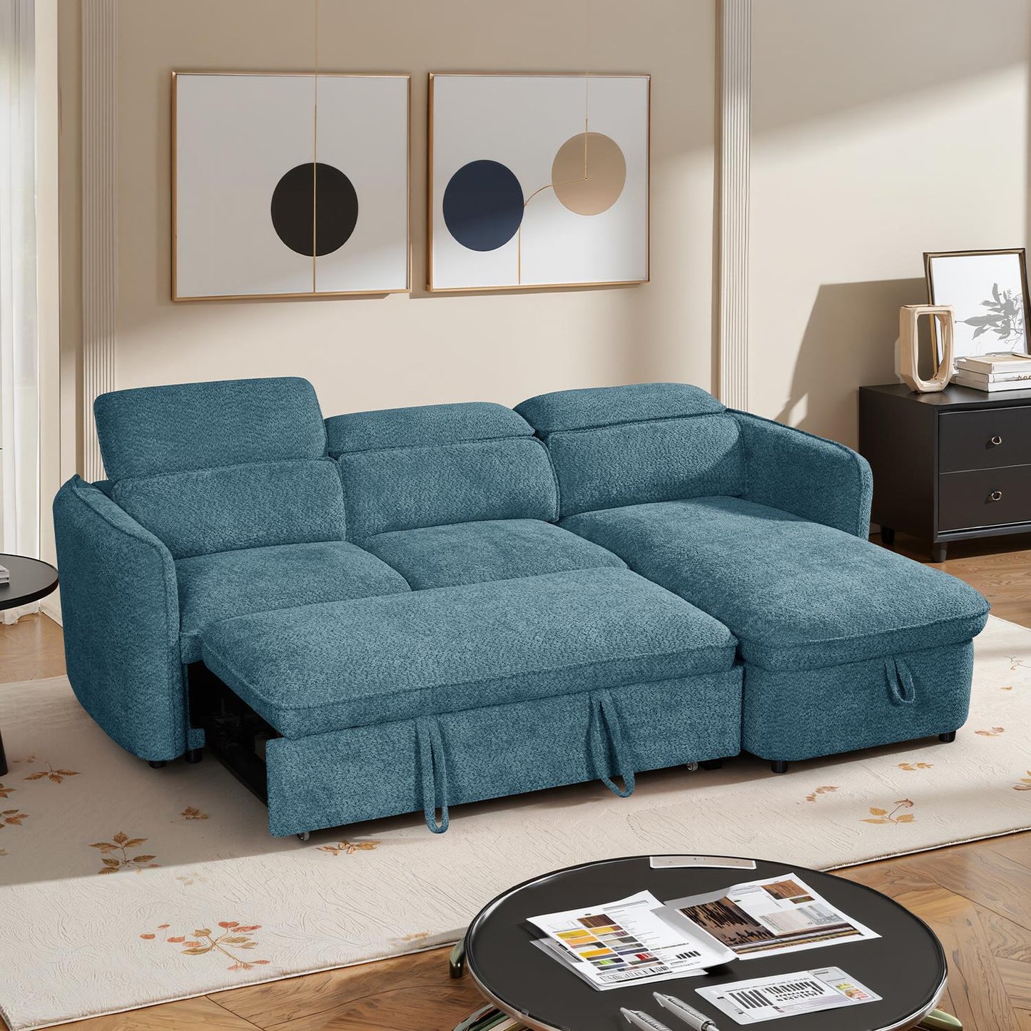 Ria L Shaped 4 Seater Fabric Corner Sofa Bed
