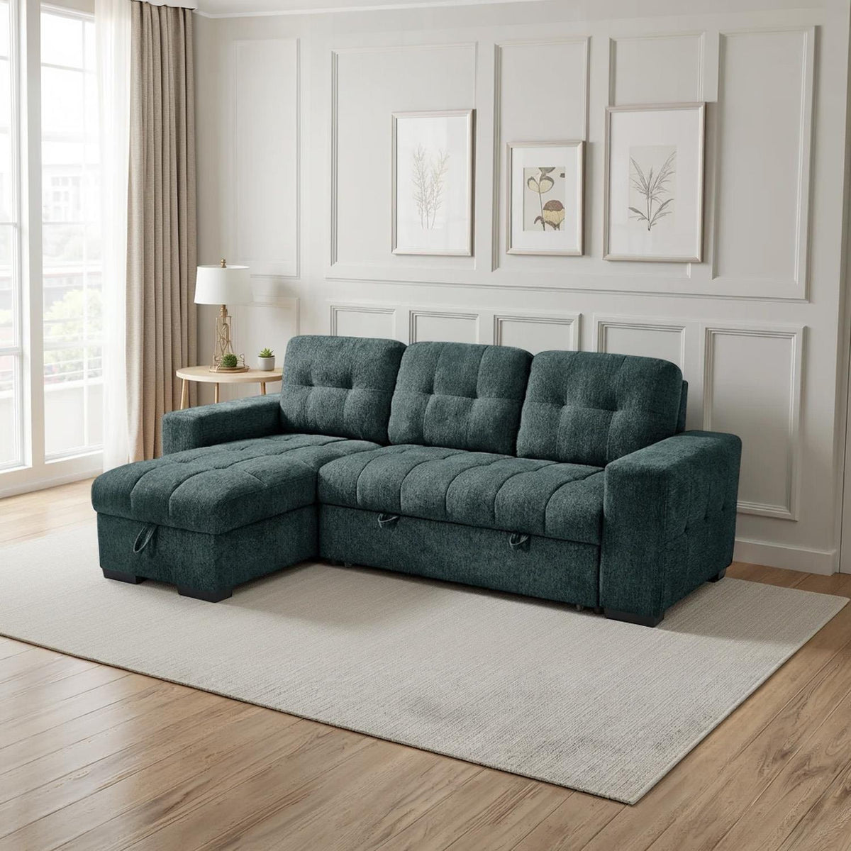 Luna 4 Seater Corner Sofa Bed Storage Chaise Beige Grey or Teal