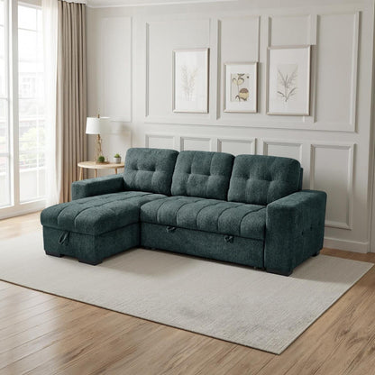 Luna 4 Seater Corner Sofa Bed Storage Chaise Beige Grey or Teal