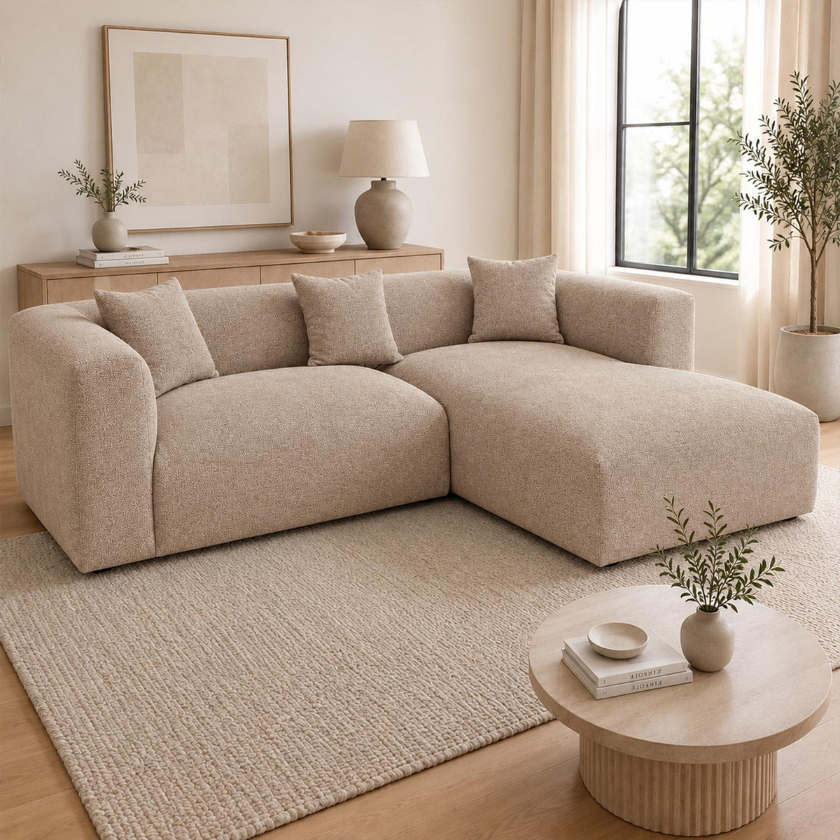 Ely Cloud Chaise L-Shaped Corner Sofa, Linen Fabric, LHF or RHF