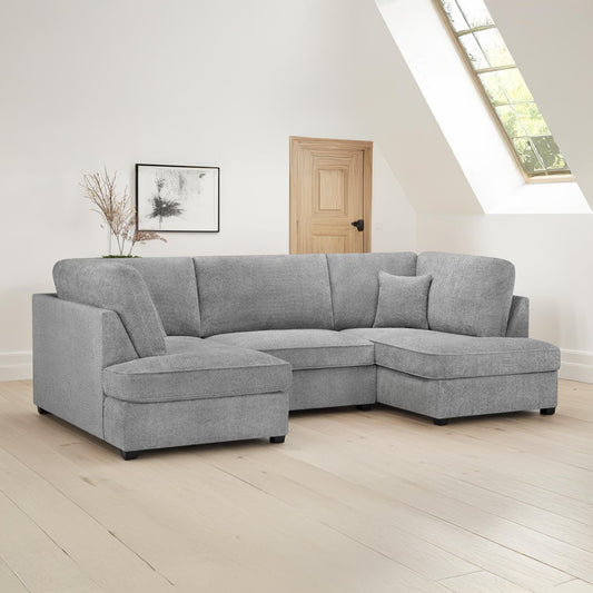 California Boucle Beige or Grey U shaped 6 Seater Sofa