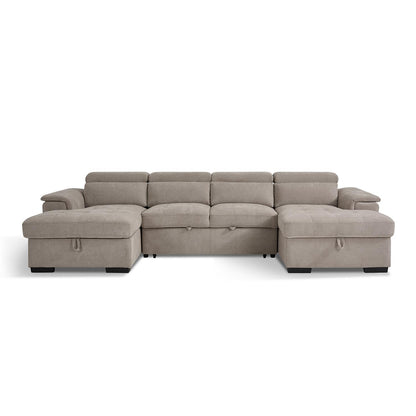 Large 4 5 Seater Fabric U Shaped Sofa Bed Tilting Headrest Storage