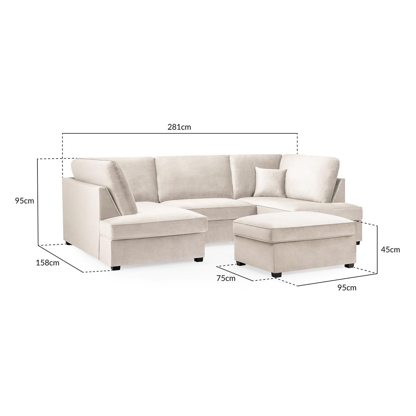 California Plush Velvet Beige, Black or Grey U shaped 6 Seater Sofa