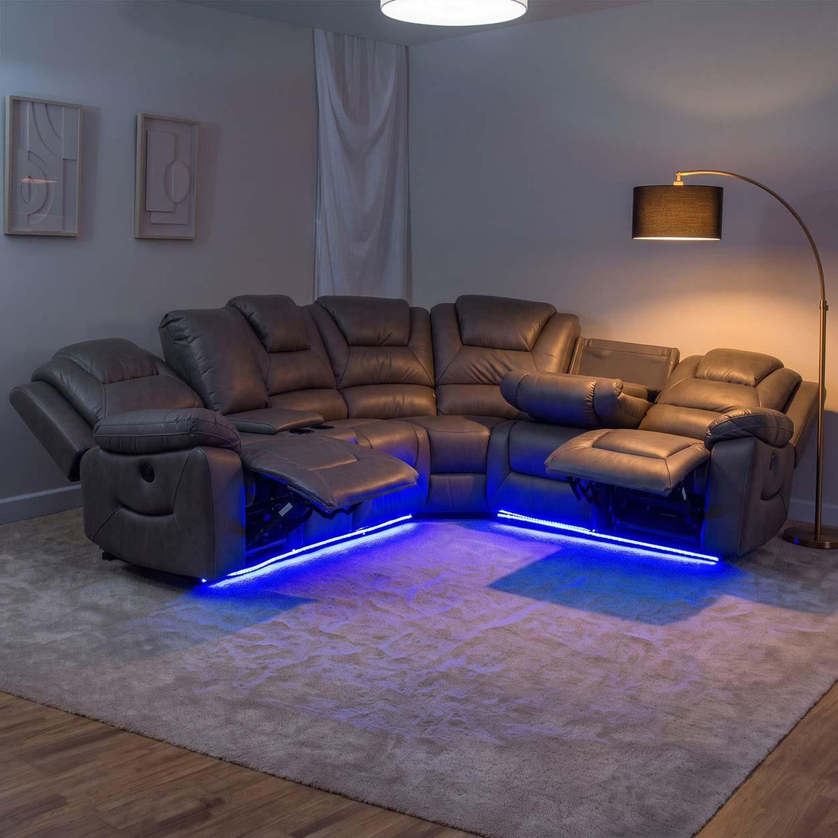 Oxbridge 5 Seater Electric Recliner Corner Sofa LED USB Black or Grey