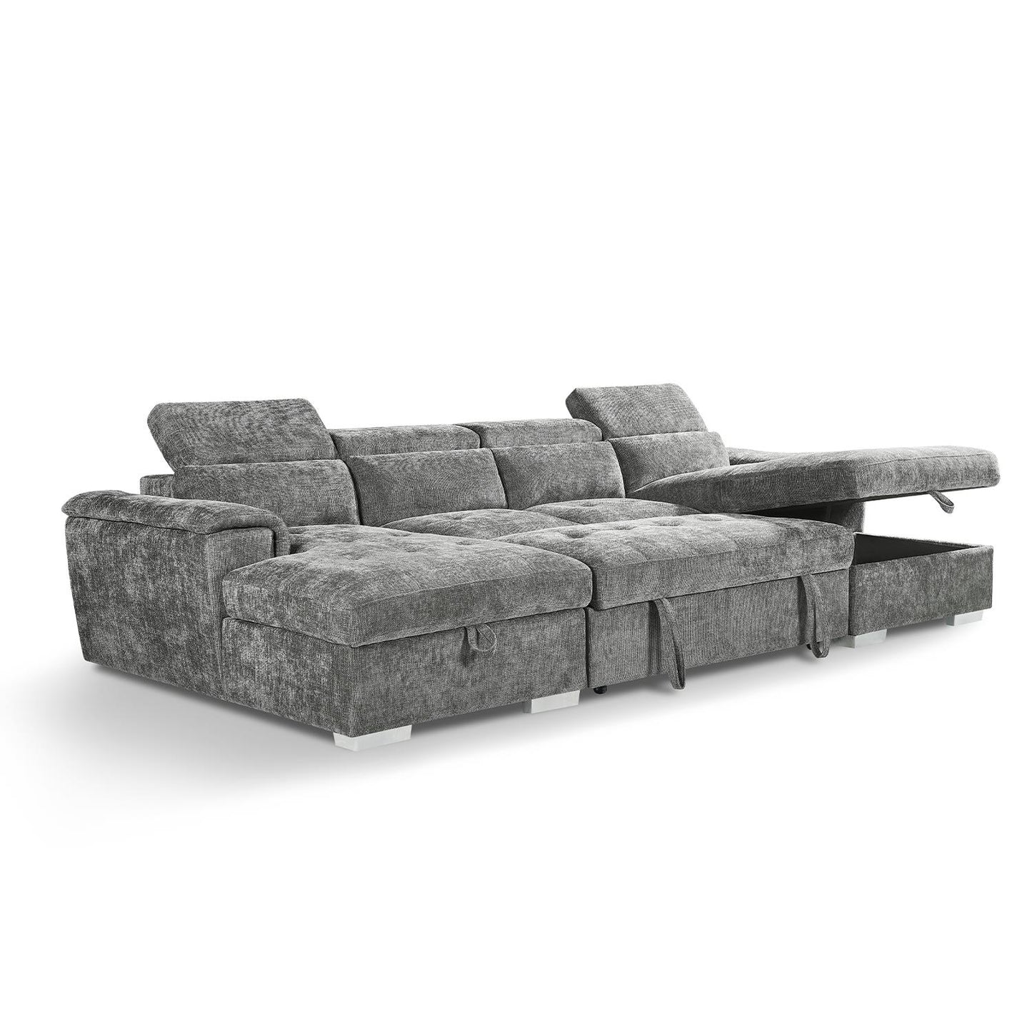 Alora 4–5 Seater Grey Fabric U-Shaped Sofa with Storage & Headrests