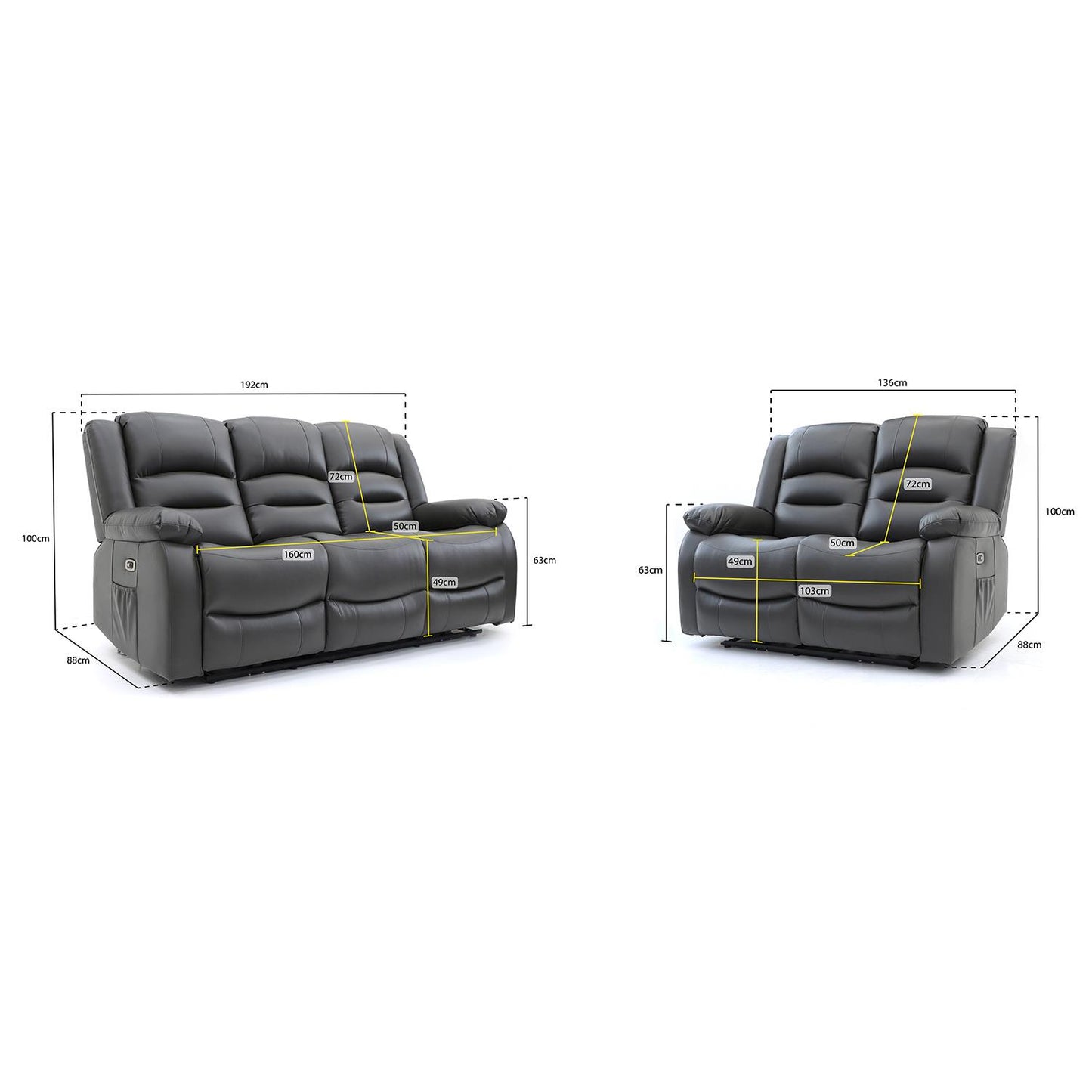 Arlo Black or Grey Leather Like Electric Reclining Sofa Suite 3 + 2 USB + Drinks Tray