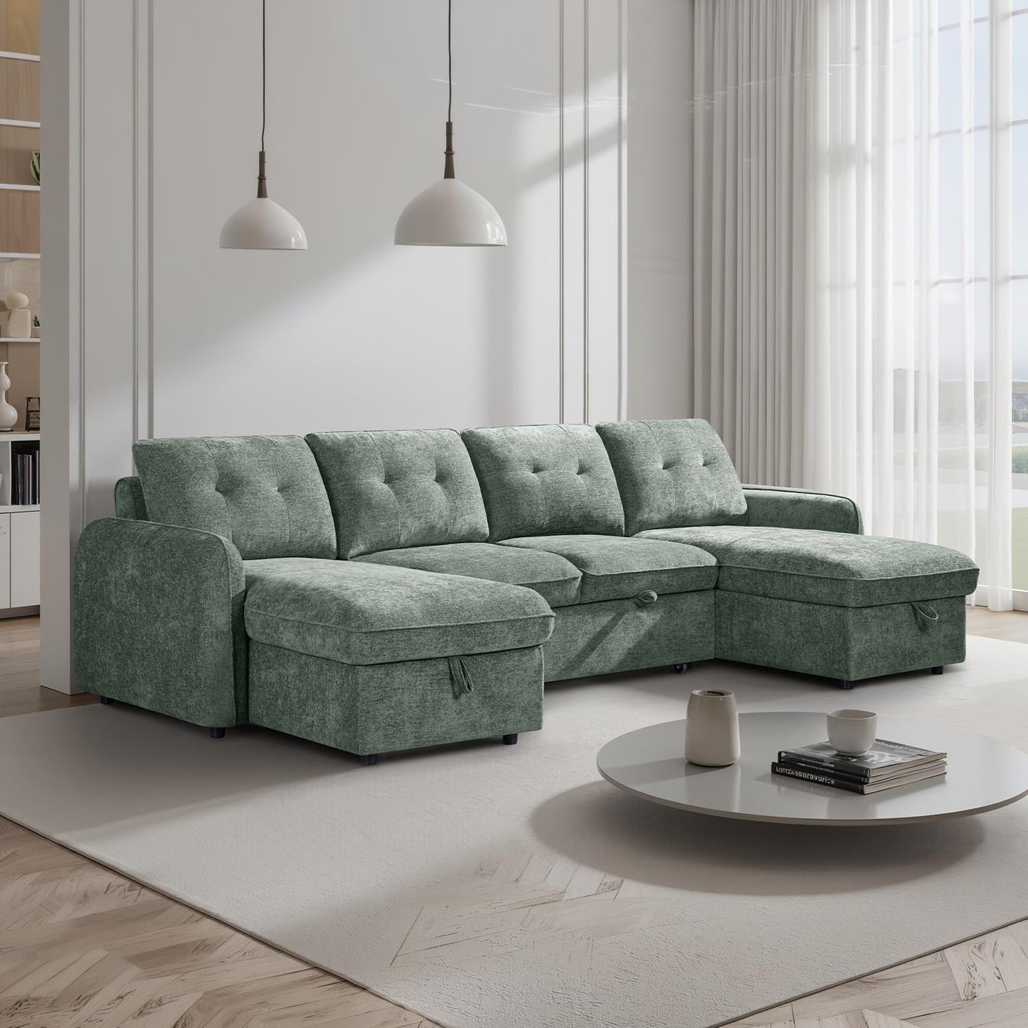 Seattle U Shaped 5 Seater Fabric Corner Sofa Bed