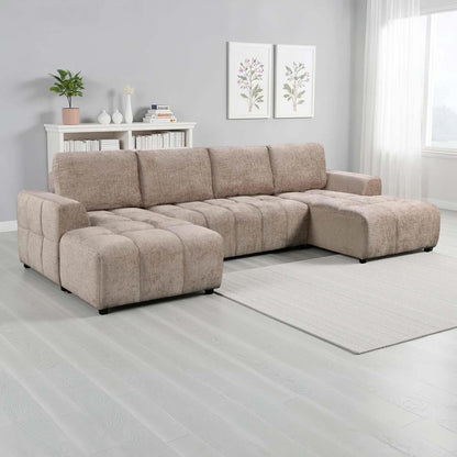 Stanford U Shaped Plush Velvet Sofa Bed Storage Beige Green or Grey