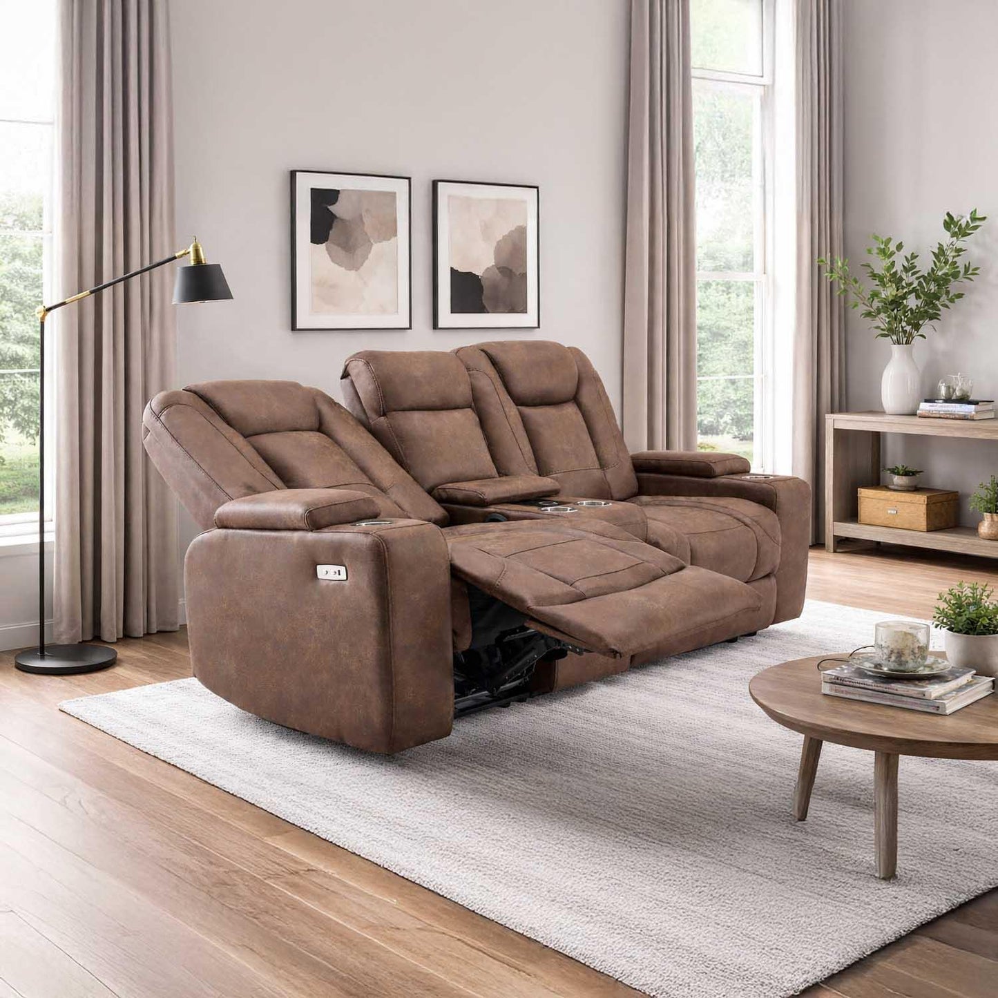 Juniper Electric Recliner 2 Seater With USB Cup Holders Brown or Grey