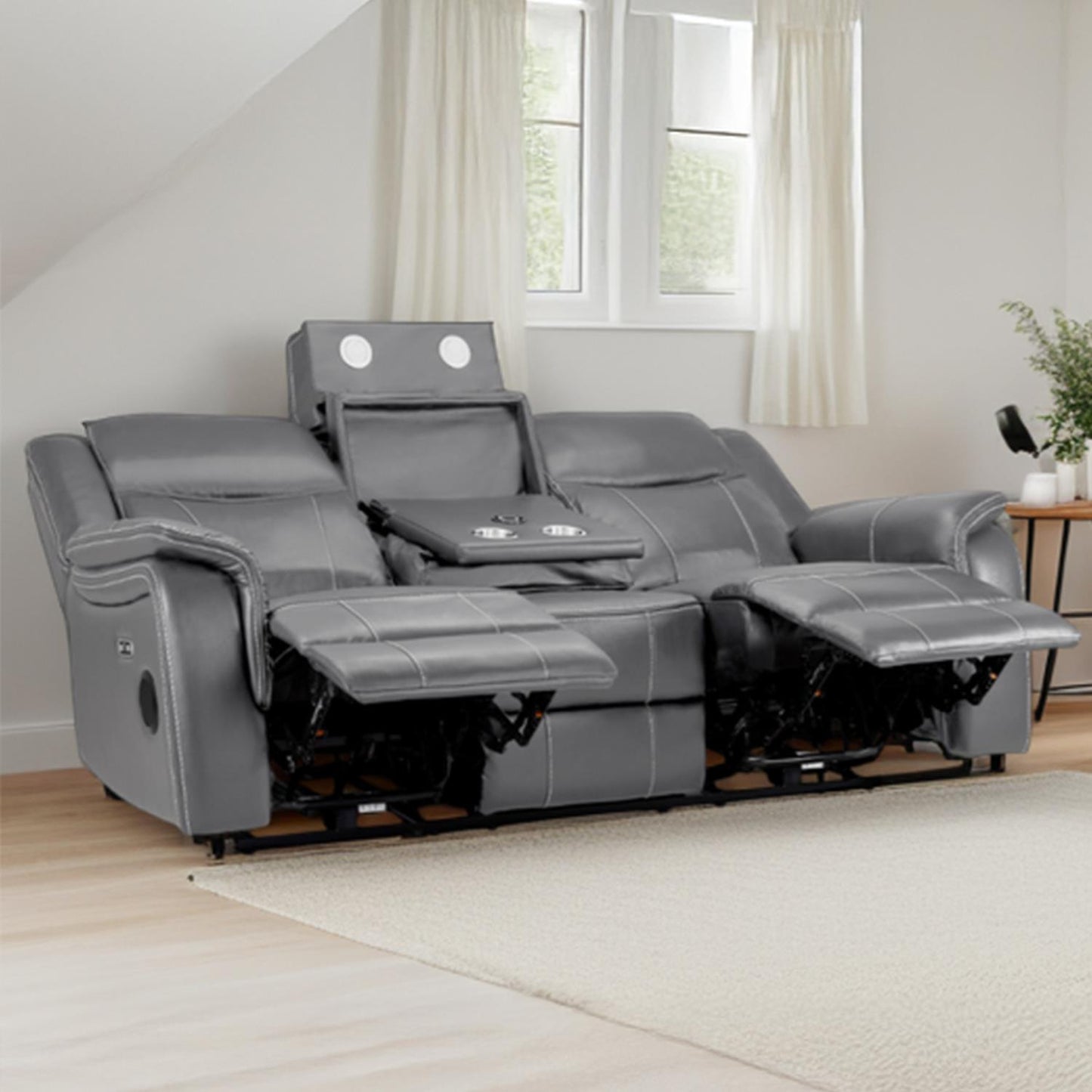 Orlando Leather Black or Grey Electric Reclining 3 Seater Cup Holder