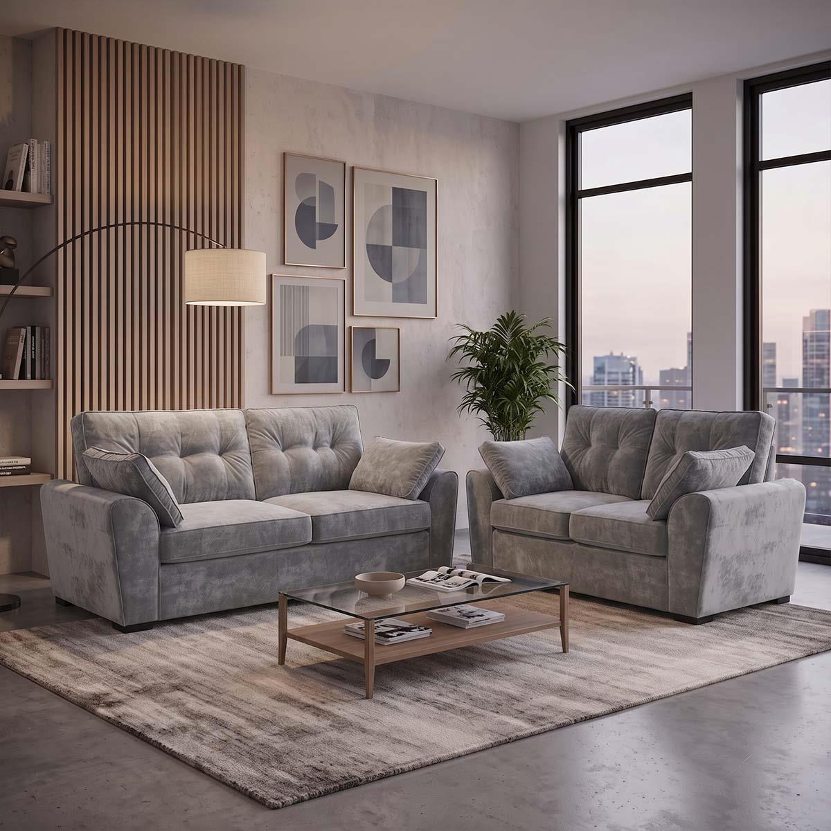 Montford Grey Fabric 3 + 2 Sofa Suite High Back