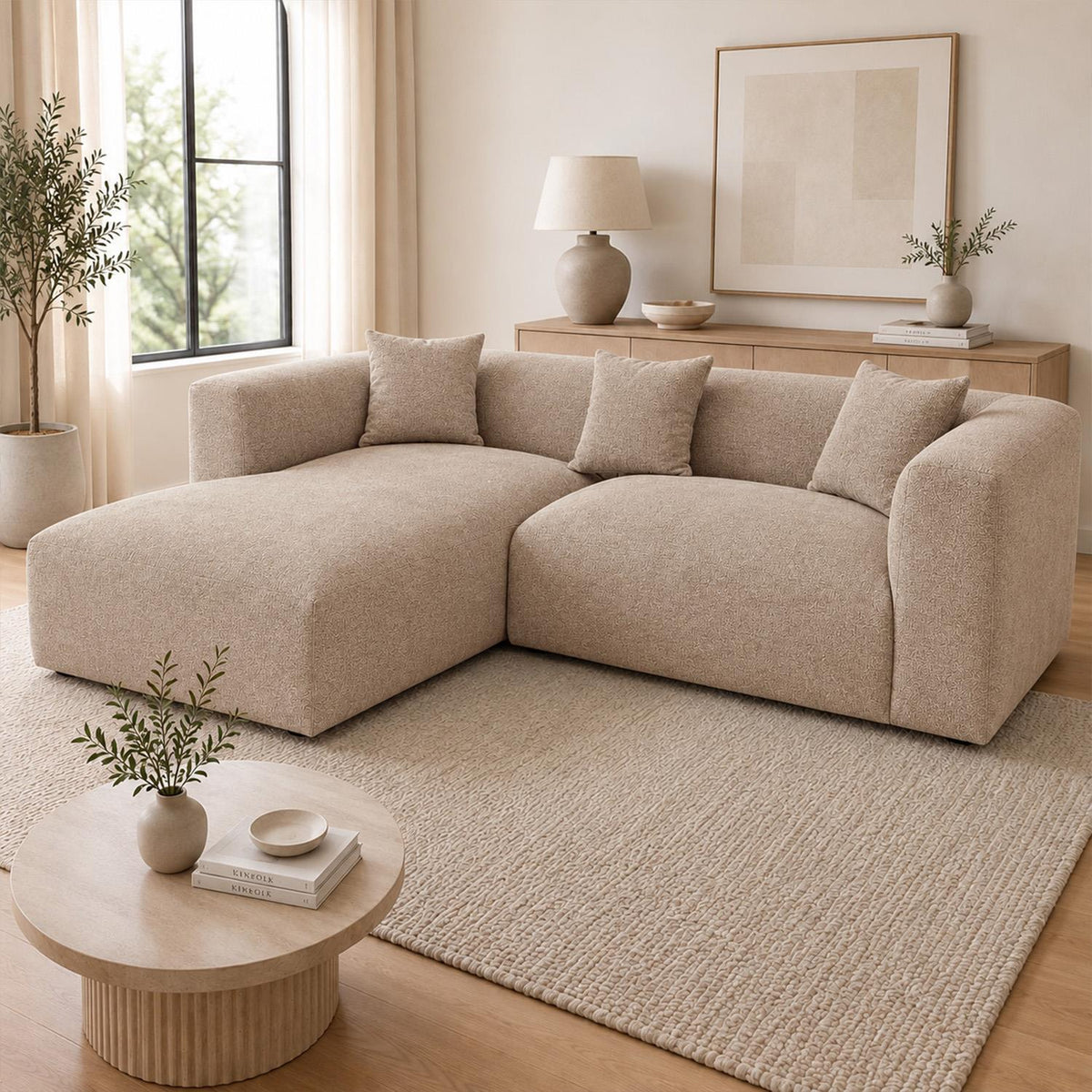 Ely Cloud Chaise L-Shaped Corner Sofa, Linen Fabric, LHF or RHF
