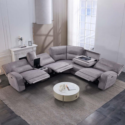 Caleb Power Electric Reclining Corner Sofa 5 Seater Aspen Latte USB