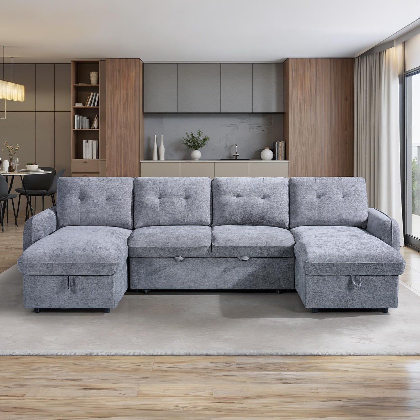 Seattle U Shaped 5 Seater Fabric Corner Sofa Bed