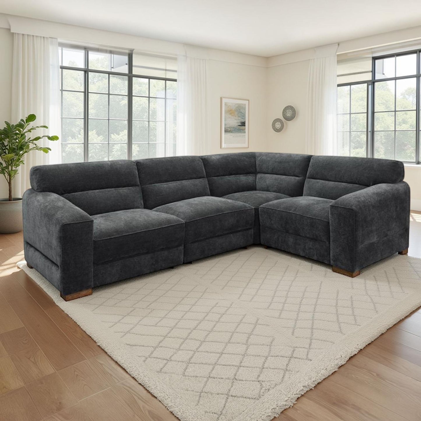 Clifton Universal Corner Sofa Soft Fabric Grey Green Charcoal