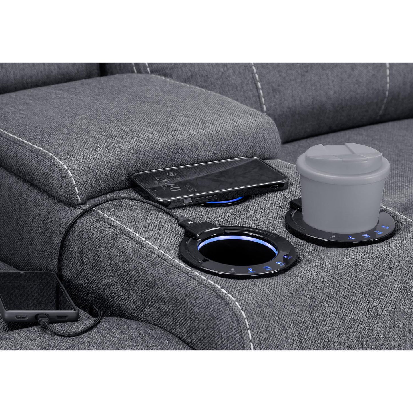 Orlando Grey Fabric 3 Piece Sofa Suite Electric Reclining USB 3 + 2 + 1