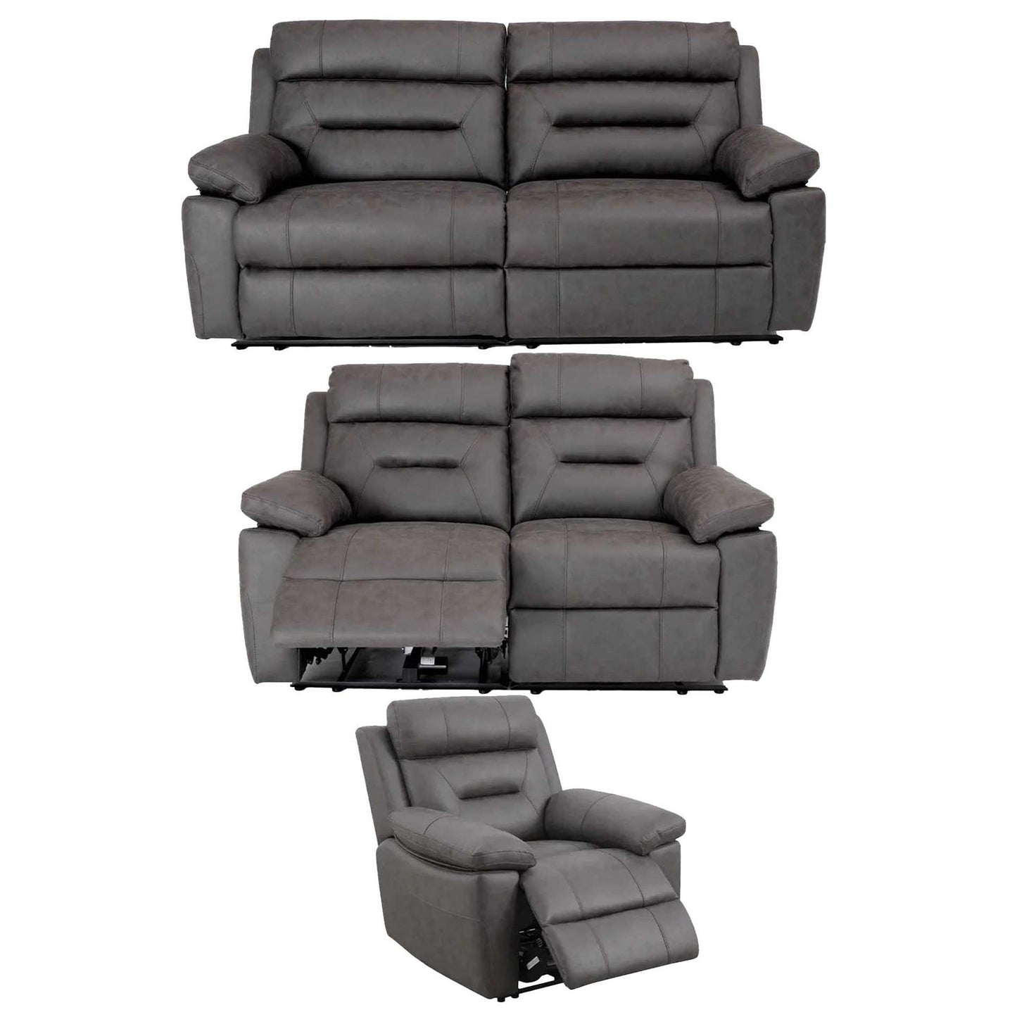 Lucy Electric Reclining 3 Piece Sofa Suite 3 + 2 + 1 Grey