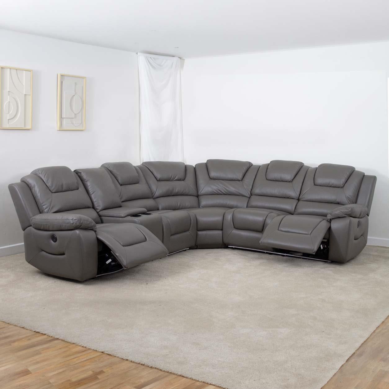 Oxbridge 5 Seater Electric Recliner Corner Sofa LED USB Black or Grey