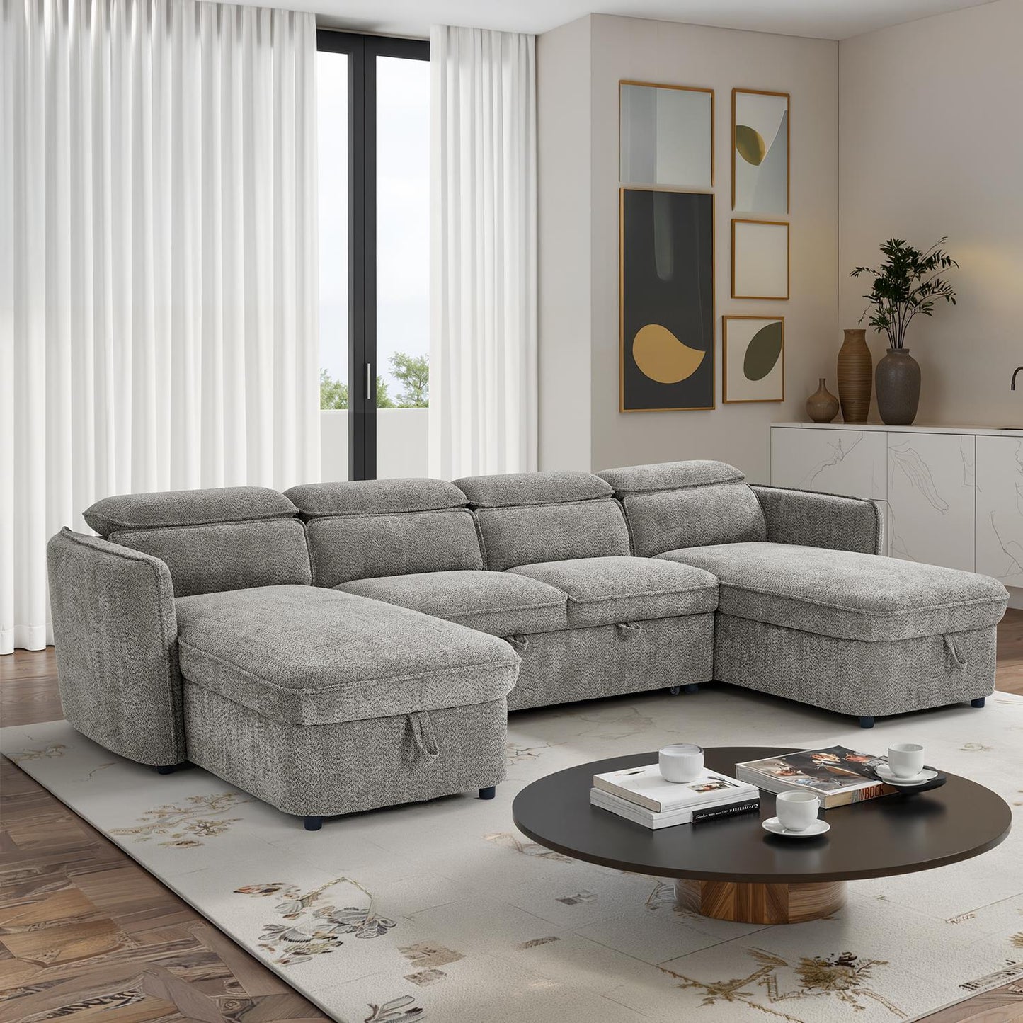 Ria Large 4 5 Seater Fabric U Shaped Sofa Bed Tilting Headrest Storage