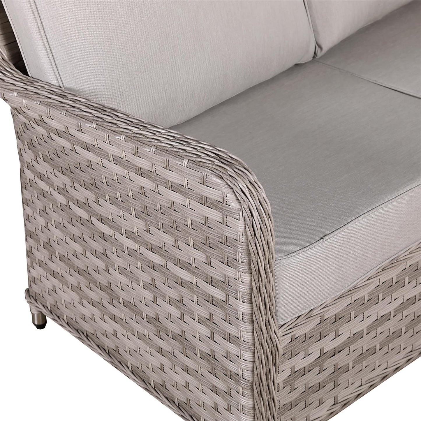 Grey Rattan Garden Corner Sofa Set with Rising Table & Cushions